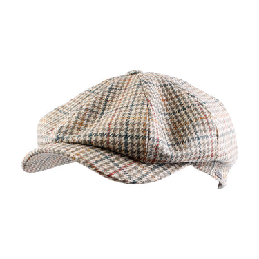 Wigens Statesman Retro Newsboy Wool Check Newsboy Cap in Olive #color_ Olive