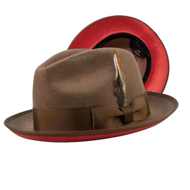 Montique Kingpin Red Bottom Wool Fedora in Tan Red #color_ Tan Red