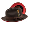 Montique Kingpin Red Bottom Wool Fedora in Brown Red #color_ Brown Red