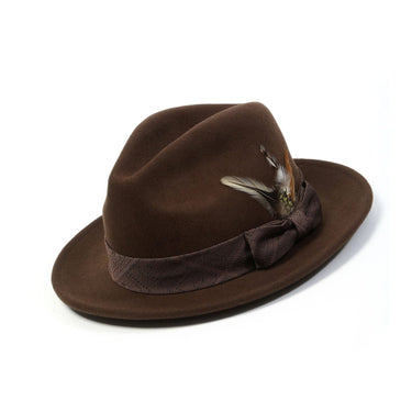 Montique Nighthawk Pinch Front Wool Fedora in Brown #color_ Brown