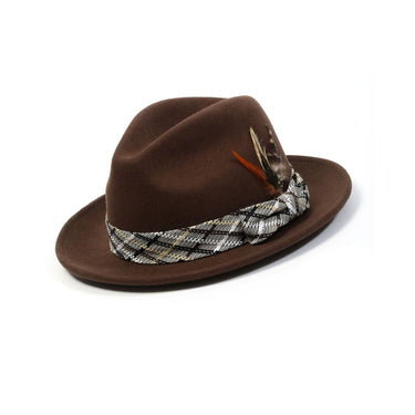 Montique Harlem Hustle Pinch Front Wool Fedora in Brown #color_ Brown