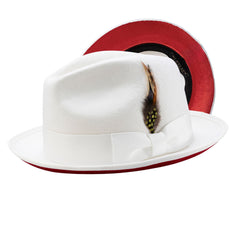 Montique Kingpin Red Bottom Wool Fedora in White Red #color_ White Red