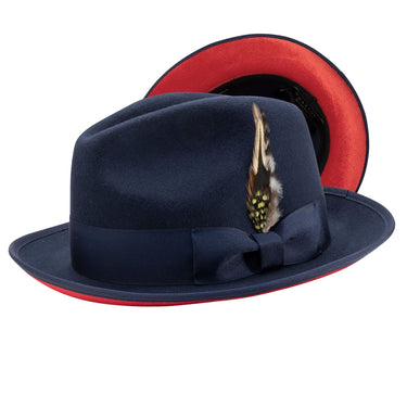 Montique Kingpin Red Bottom Wool Fedora in Navy Red #color_ Navy Red