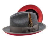 Montique Kingpin Red Bottom Wool Fedora in Grey Red #color_ Grey Red