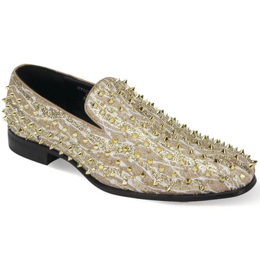 After Midnight King Spiky Slip-On Loafers in Gold #color_ Gold