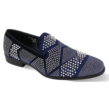 After Midnight Ozzy Velvet Studded Smoker Shoes in Navy / Silver #color_ Navy / Silver