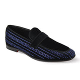 After Midnight Vincent Velvet Rhinestone Slip-On Smoking Loafers in Black / Royal #color_ Black / Royal