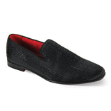 After Midnight Vito Velvet Rhinestone Slip-On Smoking Loafers in Black #color_ Black