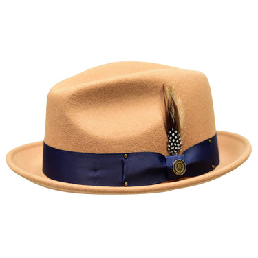 Bruno Capelo Blues Brothers Wool Pinch Front Trilby Hat in Acorn Navy Blue #color_ Acorn Navy Blue