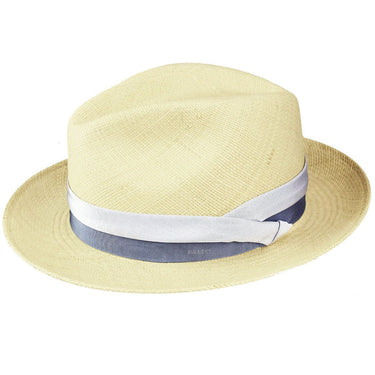 Bailey Cuban Genuine Panama Straw Fedora in Natural / Vintage Blue #color_ Natural / Vintage Blue