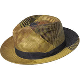 Bailey Giger Genuine Panama Straw Fedora in Tan Plaid #color_ Tan Plaid