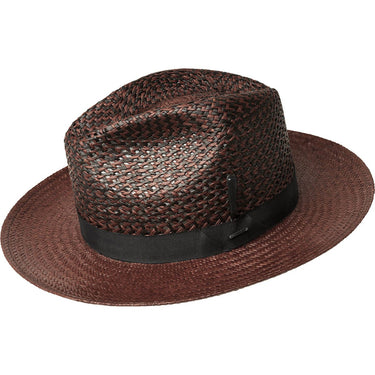 Bailey Stallworth Wide Brim Genuine Panama Fedora in Deep Red / Black #color_ Deep Red / Black