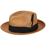 Bailey Tessier Brisa Weave Genuine Panama Fedora in Antiqued Sienna #color_ Antiqued Sienna