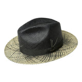 Bailey Warlick Genuine Panama Pinch Front Straw Fedora in Black / Natural #color_ Black / Natural