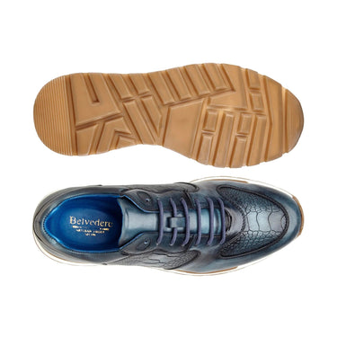 Belvedere Bobo in Antique Blue Safari Genuine Ostrich Leg & Italian Calf Sneakers in #color_