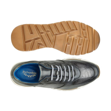 Belvedere Bobo in Antique Light Grey Genuine Ostrich Leg & Italian Calf Sneakers in #color_