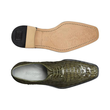 Belvedere Chapo in Olive Caiman Alligator Oxfords in #color_