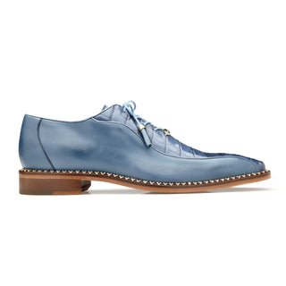 Belvedere Gabriele in Antique Blue Jean Caiman Crocodile & Calf-Skin Leather Oxfords in Blue Jean #color_ Blue Jean