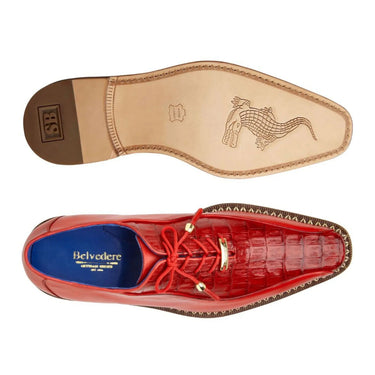 Belvedere Gabriele in Antique Cherry Caiman Crocodile & Calf-Skin Leather Oxfords in #color_