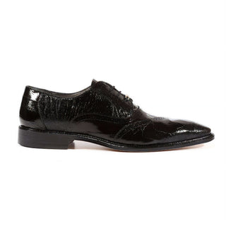 Belvedere Nino in Black Eel & Ostrich Oxfords in Black #color_ Black