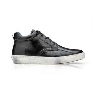 Belvedere Omar in Black Genuine Ostrich Leg & Italian Calf Sneakers in Black #color_ Black