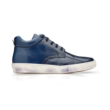 Belvedere Omar in Navy Genuine Ostrich Leg & Italian Calf Sneakers in Navy #color_ Navy