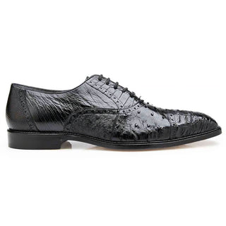 Belvedere Onesto II in Black Genuine Ostrich & Crocodile Oxfords in Black #color_ Black