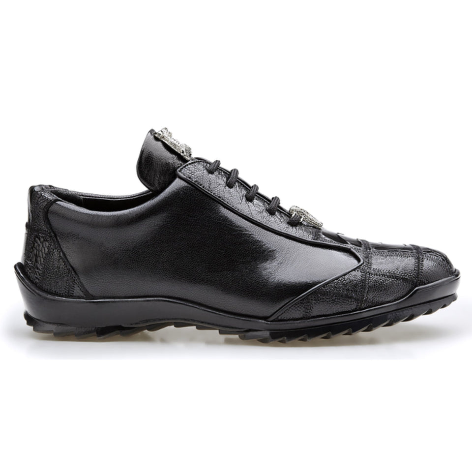 Belvedere Paulo Black Genuine Ostrich Sneakers