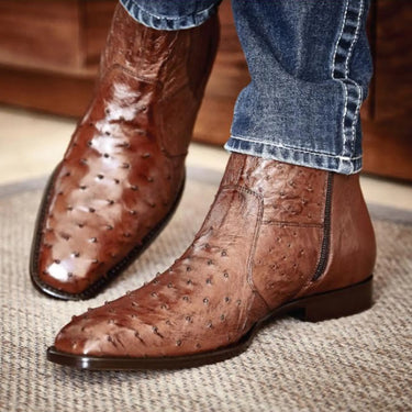 Belvedere Roger in Antique Brandy Genuine Ostrich Side Zipper Boot in #color_