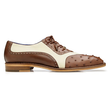 Belvedere Sesto in Brown / Cream Ostrich Quill Oxfords in Brown / Cream #color_ Brown / Cream