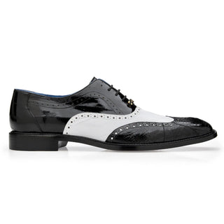 Belvedere Varo in Black / White Genuine Eel & American Alligator Wingtip Oxfords in Black / White #color_ Black / White