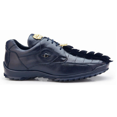 Belvedere Vasco in Navy Genuine Hornback Crocodile & Soft Calf Sneakers in Night Blue #color_ Night Blue