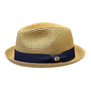 Bently Dominic Snap Brim Fedora in Navy Blue Cognac #color_ Navy Blue Cognac