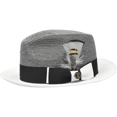 Bruno Capelo Bailey Two-Tone Straw Fedora in Black / White #color_ Black / White