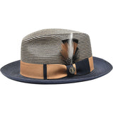 Bruno Capelo Bailey Two-Tone Straw Fedora in Camel / Navy #color_ Camel / Navy