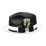 Bruno Capelo Belvedere 2-Tone Straw Fedora Hat Snap Brim in Black / White #color_ Black / White