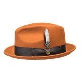 Bruno Capelo Blues Brothers Wool Pinch Front Fedora in Burnt Orange / Black #color_ Burnt Orange / Black