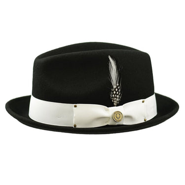 Bruno Capelo Blues Brothers Wool Pinch Front Fedora in Black / White #color_ Black / White