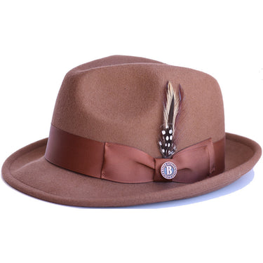 Bruno Capelo Blues Wool Pinch Front Fedora in Pecan Brown #color_ Pecan Brown