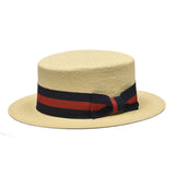 Bruno Capelo Boater Straw Flat Brim Skimmer in Natural #color_ Natural