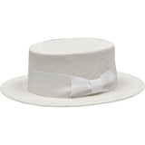 Bruno Capelo Boater Straw Flat Brim Skimmer in White #color_ White