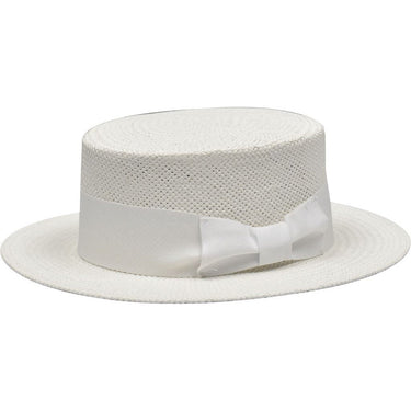 Bruno Capelo Boater Straw Flat Brim Skimmer in White #color_ White