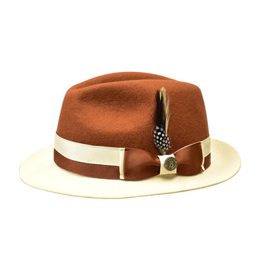 Bruno Capelo Caesar Pinch Front Wool Fedora in Cognac / Bone #color_ Cognac / Bone