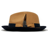 Bruno Capelo Caesar Pinch Front Wool Fedora in Camel / Navy #color_ Camel / Navy