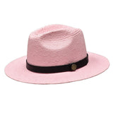 Bruno Capelo Cali Wide Brim Pinch Front Straw Fedora in Light Pink / Black #color_ Light Pink / Black