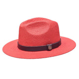 Bruno Capelo Cali Wide Brim Pinch Front Straw Fedora in Red / Black #color_ Red / Black