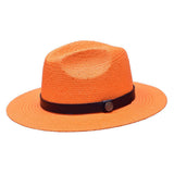 Bruno Capelo Cali Wide Brim Pinch Front Straw Fedora in Orange / Black #color_ Orange / Black