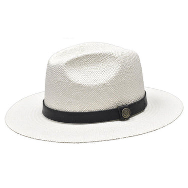 Bruno Capelo Cali Wide Brim Pinch Front Straw Fedora in White / Black #color_ White / Black