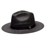 Bruno Capelo Cali Wide Brim Pinch Front Straw Fedora in Black #color_ Black