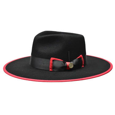 Bruno Capelo Cleveland Wide Brim Wool Fedora in Black / Red #color_ Black / Red